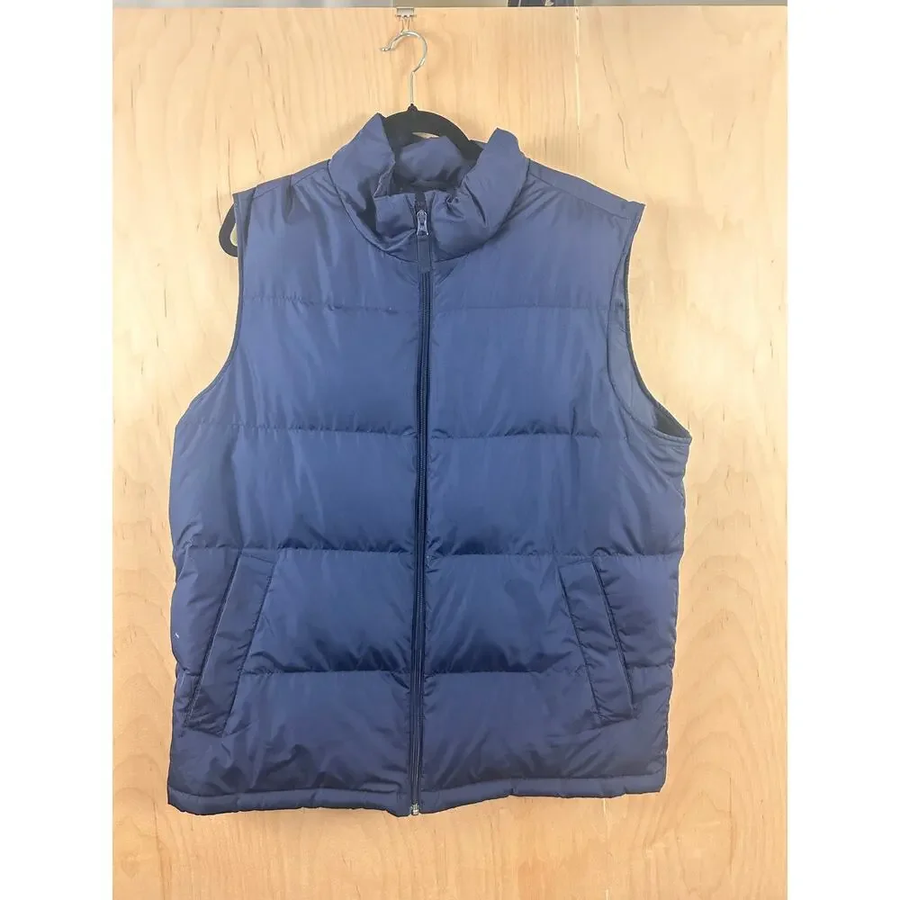 Lands’ End‎ Men’s Blue Down Puffer Vest Size L Full Zip Cold Weather